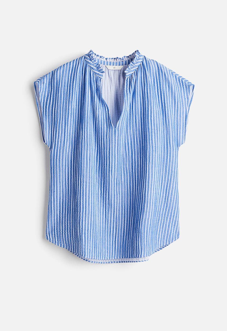 H&M - Frill-trimmed cotton blouse - blue striped