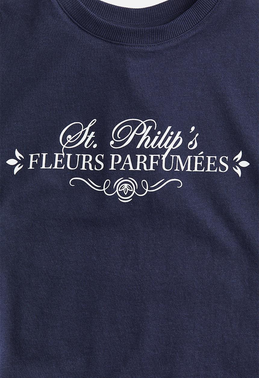 H&M - Printed t-shirt - navy Bbue/Ffeurs parfumées