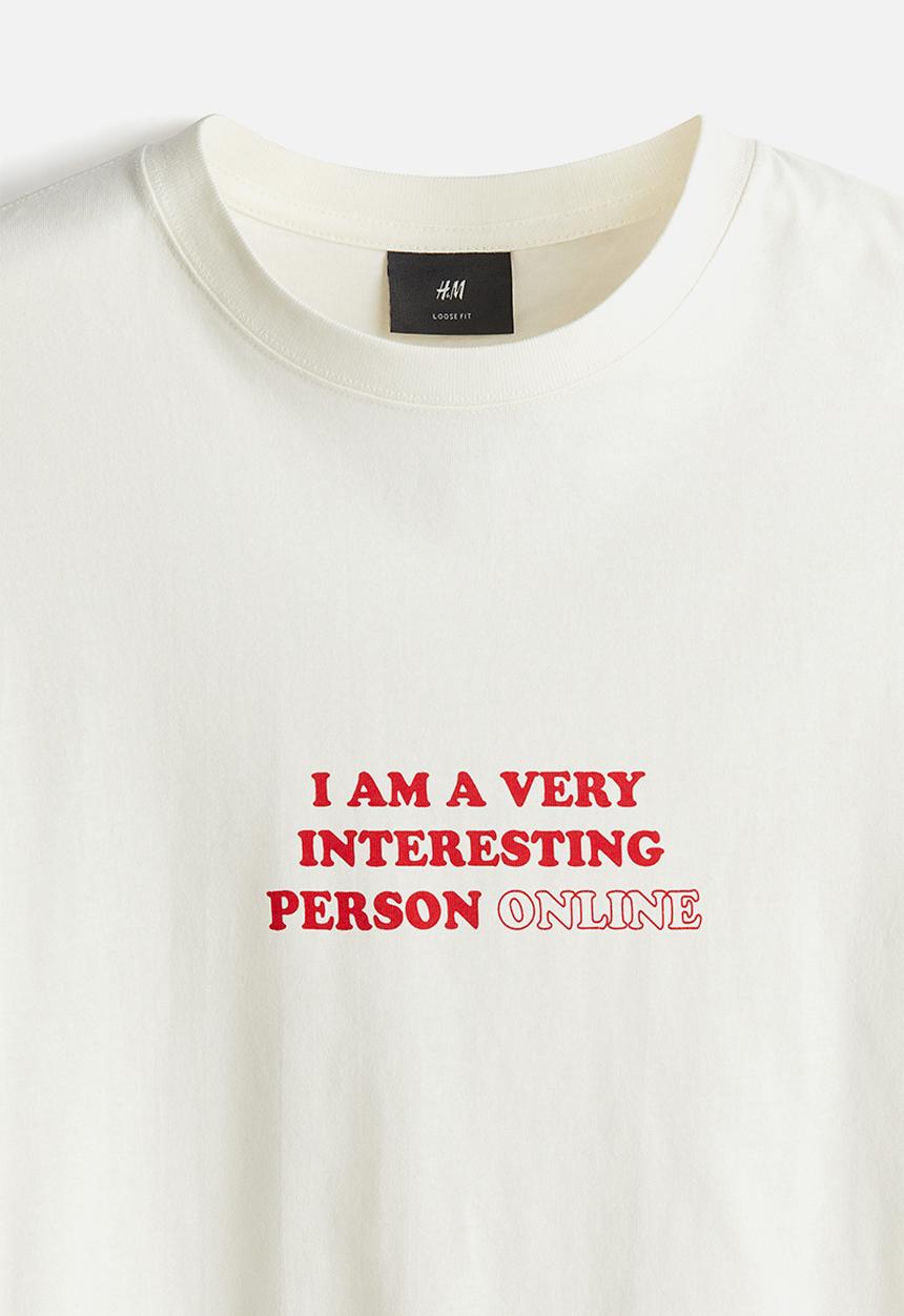 H&M - Loose fit printed T-shirt - cream/online