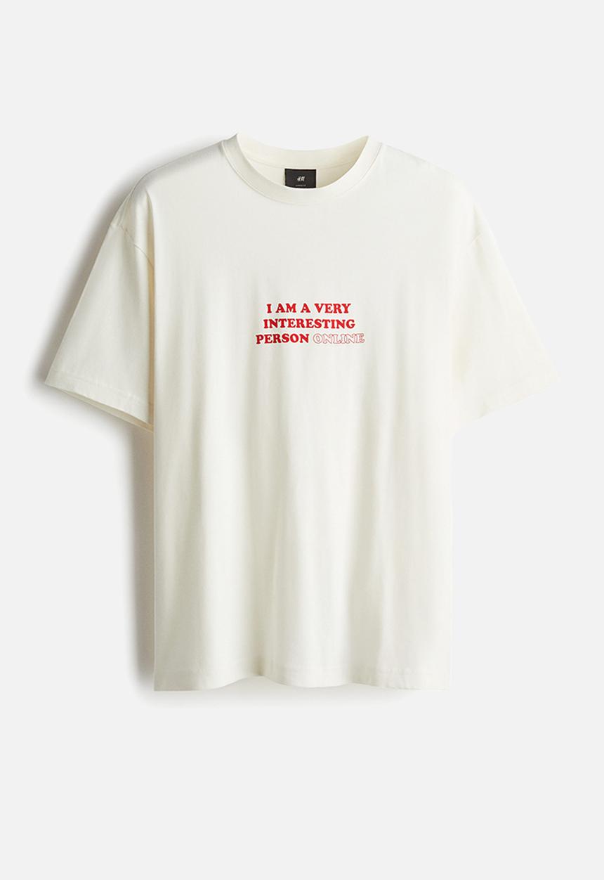 H&M - Loose fit printed T-shirt - cream/online