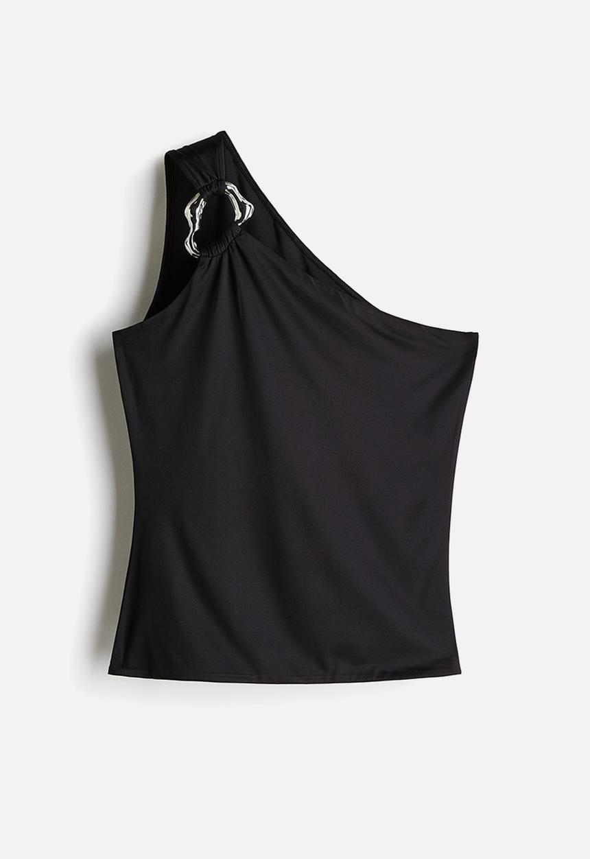 H&M - Metal-ring one-shoulder top - black