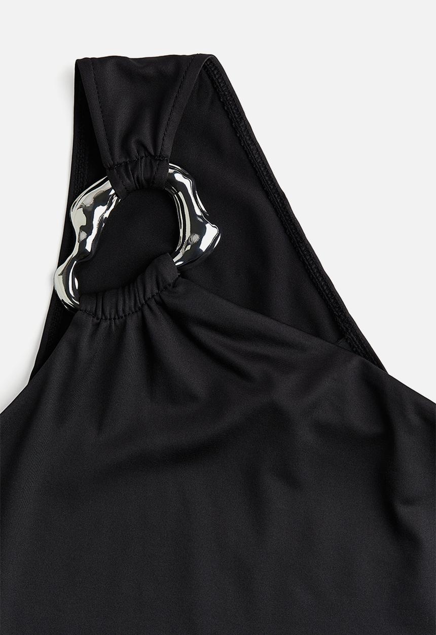 H&M - Metal-ring one-shoulder top - black