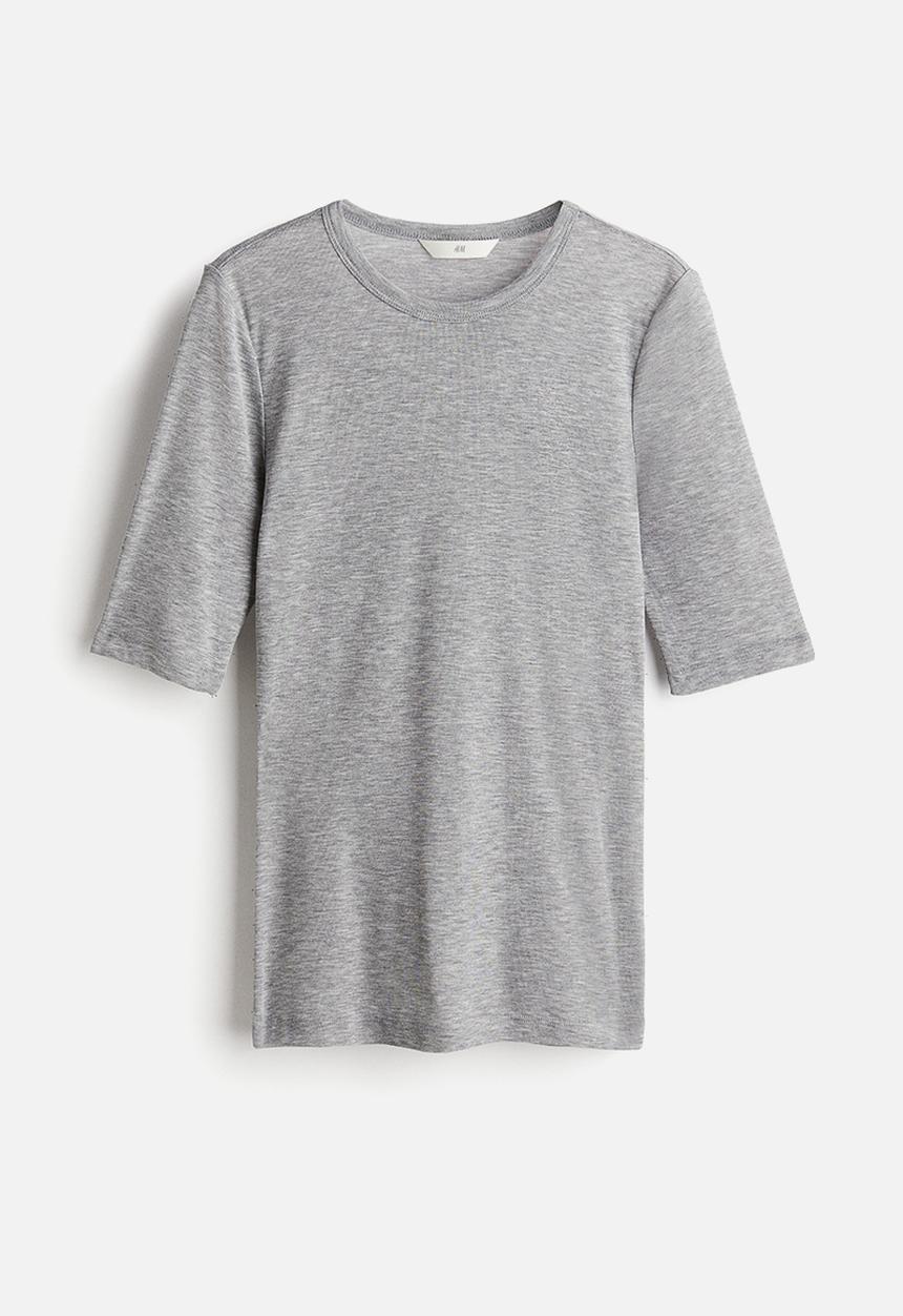 H&M - Fine-knit t-shirt - light grey marl