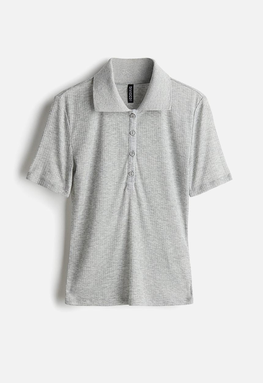 H&M - Ribbed polo shirt - light grey marl