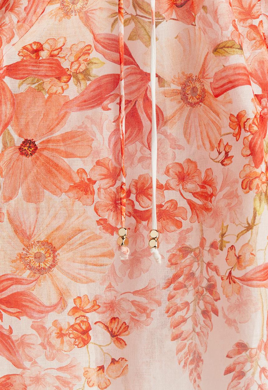 H&M - Tie-detail blouse - coral red & floral 