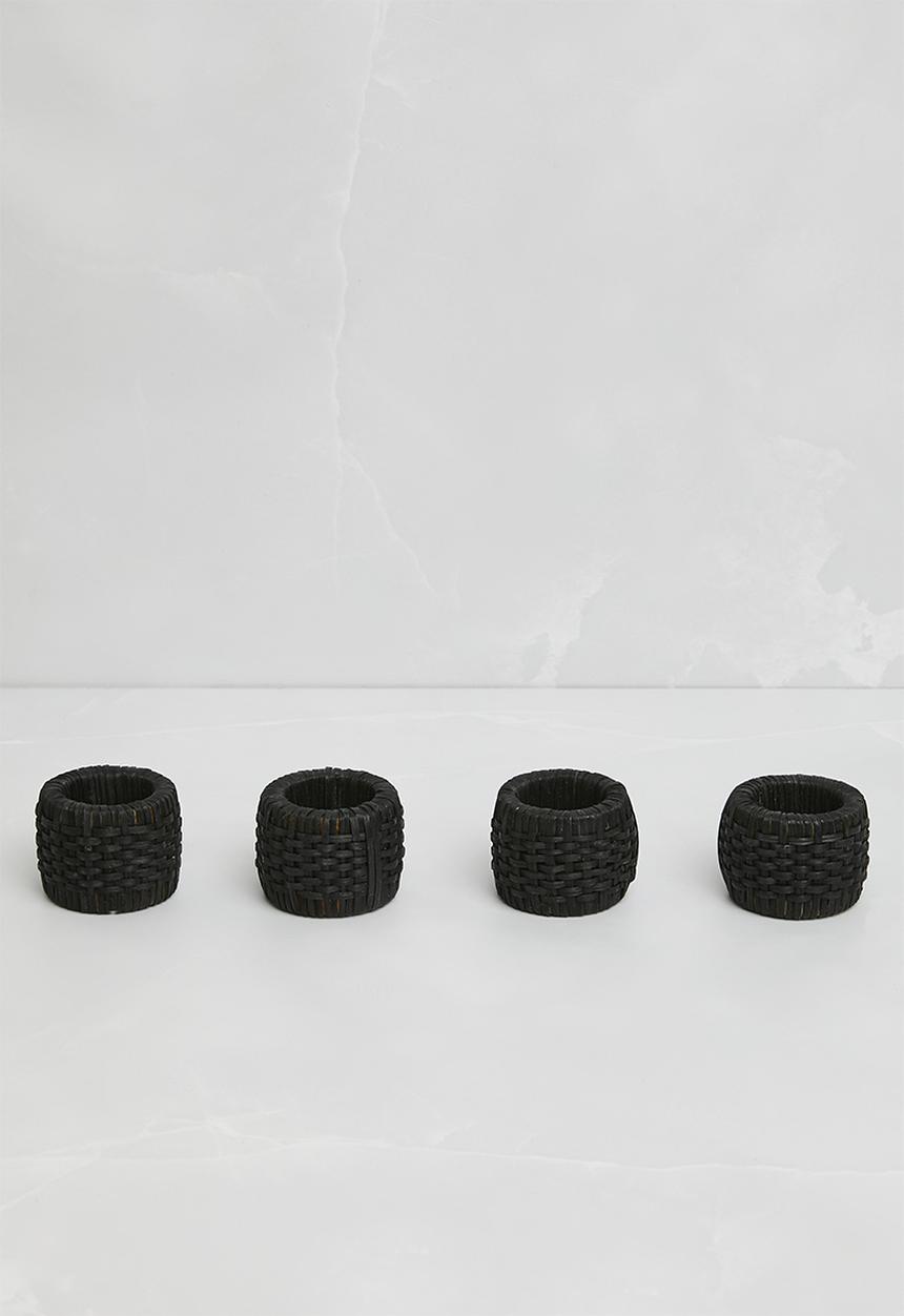 Sixth Floor - Rattan napkin rings set of 4 - Black