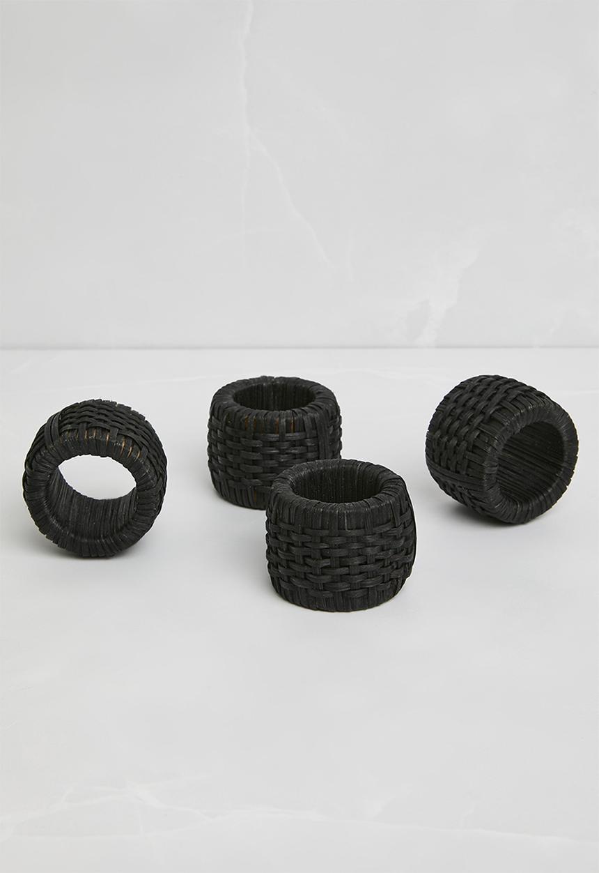 Sixth Floor - Rattan napkin rings set of 4 - Black