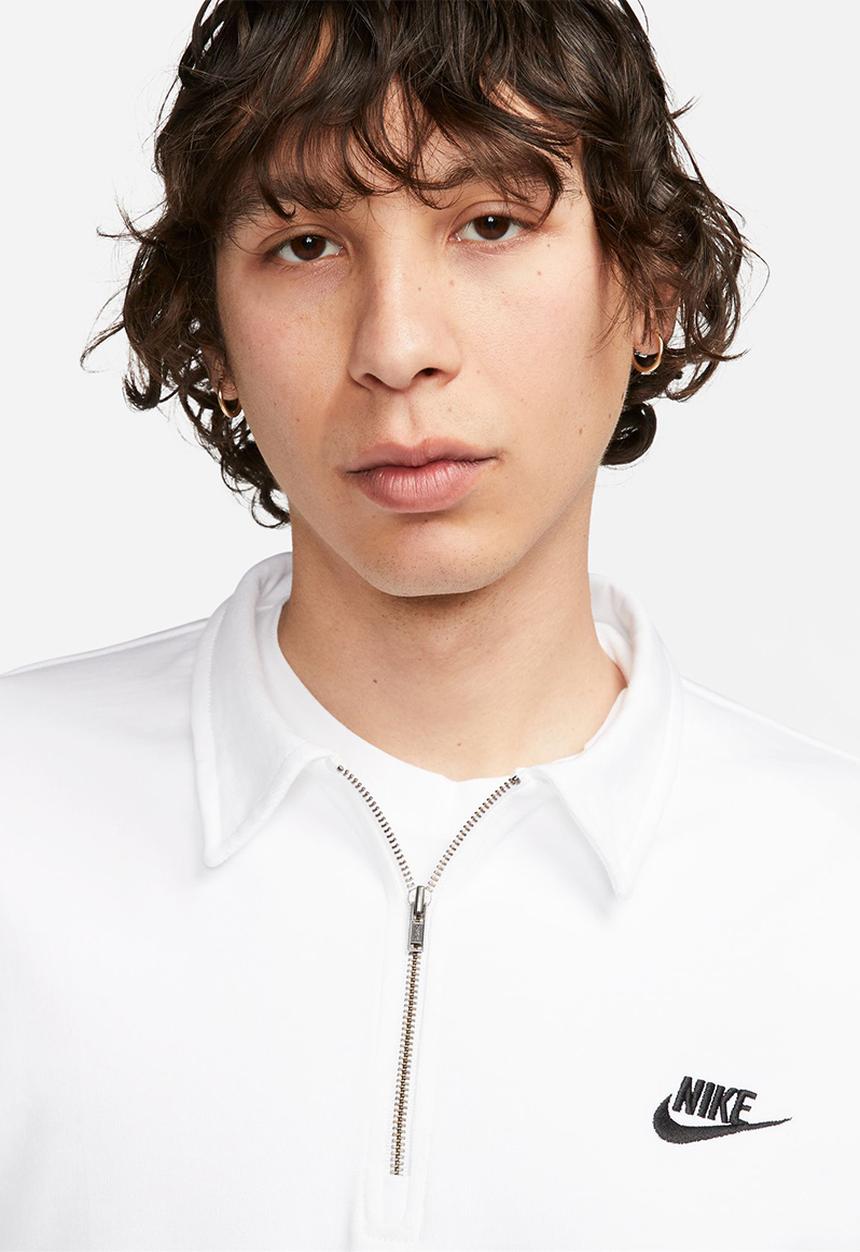 Nike - Nike Club Knit LS Top - White/Dk grey heather/Black/Black