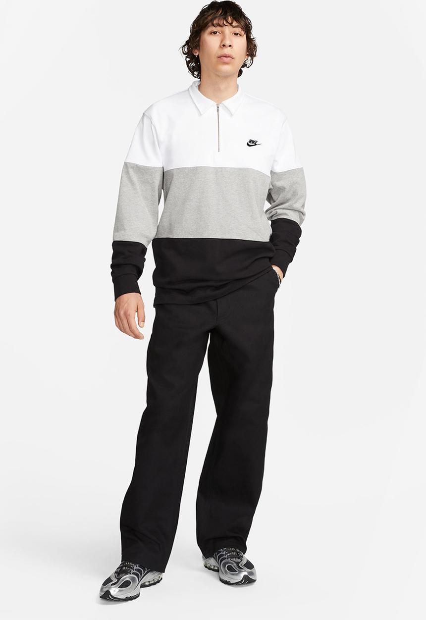 Nike - Nike Club Knit LS Top - White/Dk grey heather/Black/Black