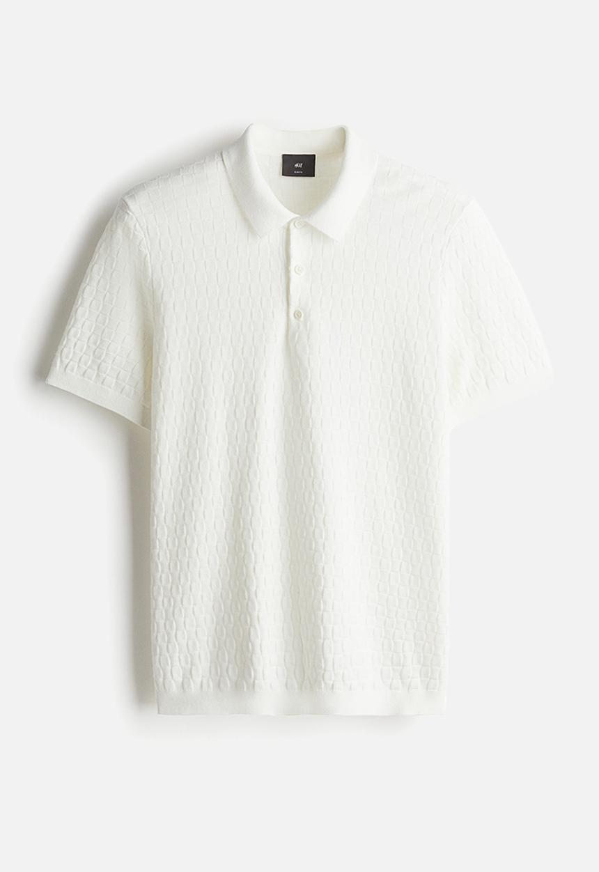 H&M - Slim fit textured-knit polo shirt - white