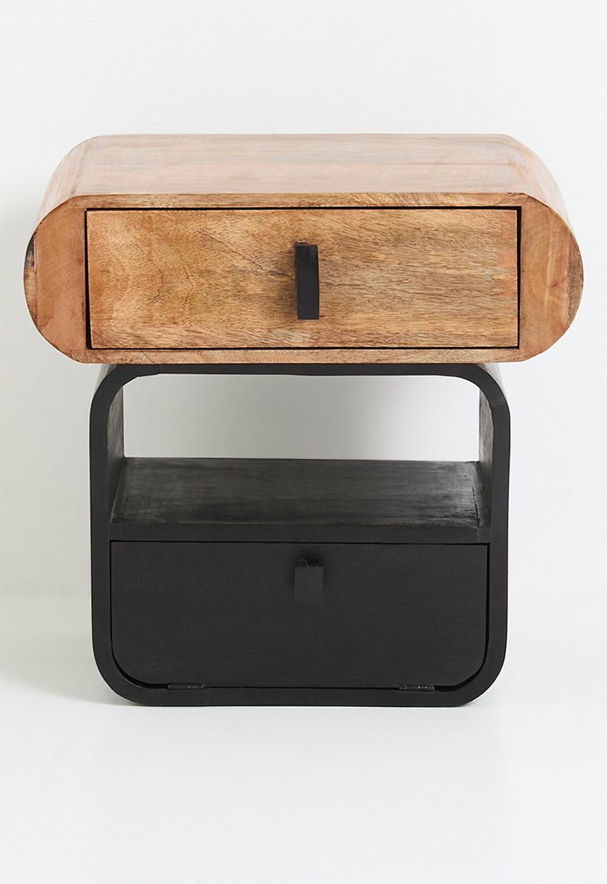 Sixth Floor - Thara wooden bedside table - Black & natural