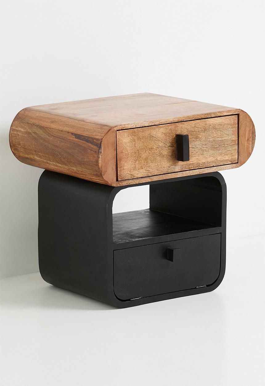 Sixth Floor - Thara wooden bedside table - Black & natural