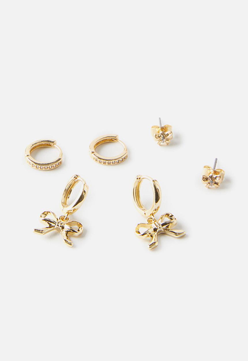 Rubi - 3Pk Small Earring- gold plated bows