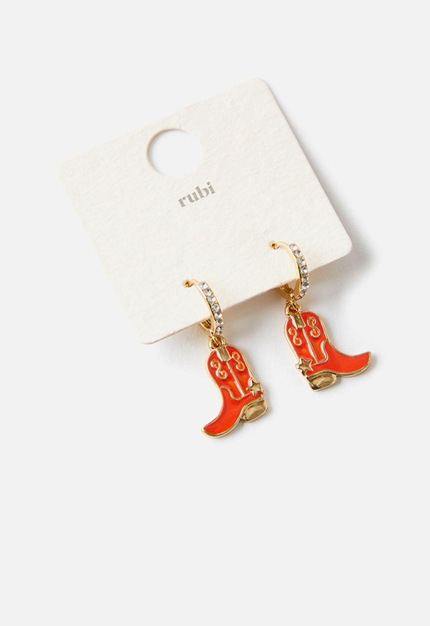Rubi - Huggie Hoop Earring - red western boot