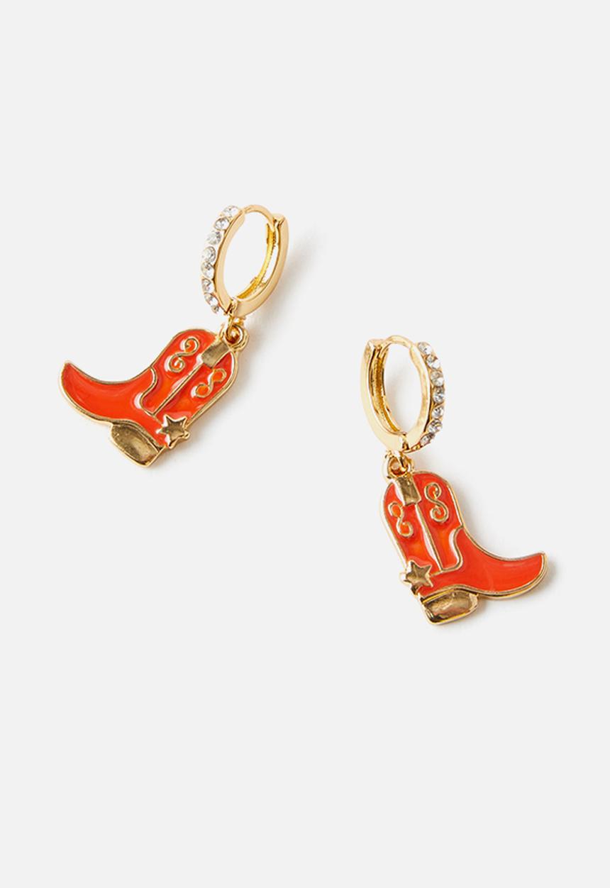 Rubi - Huggie Hoop Earring - red western boot
