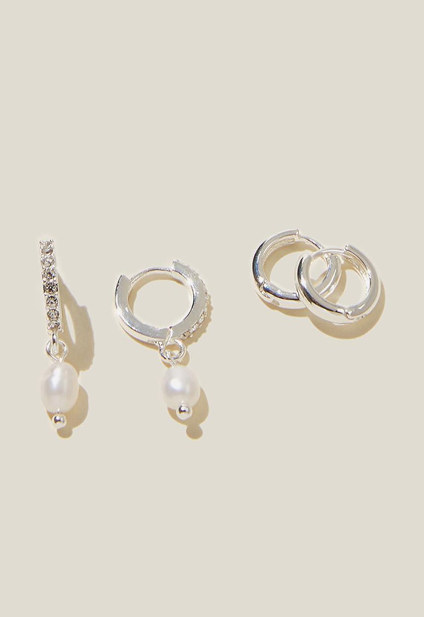 Rubi - 2Pk Mid Earring- silver diamante  pearl