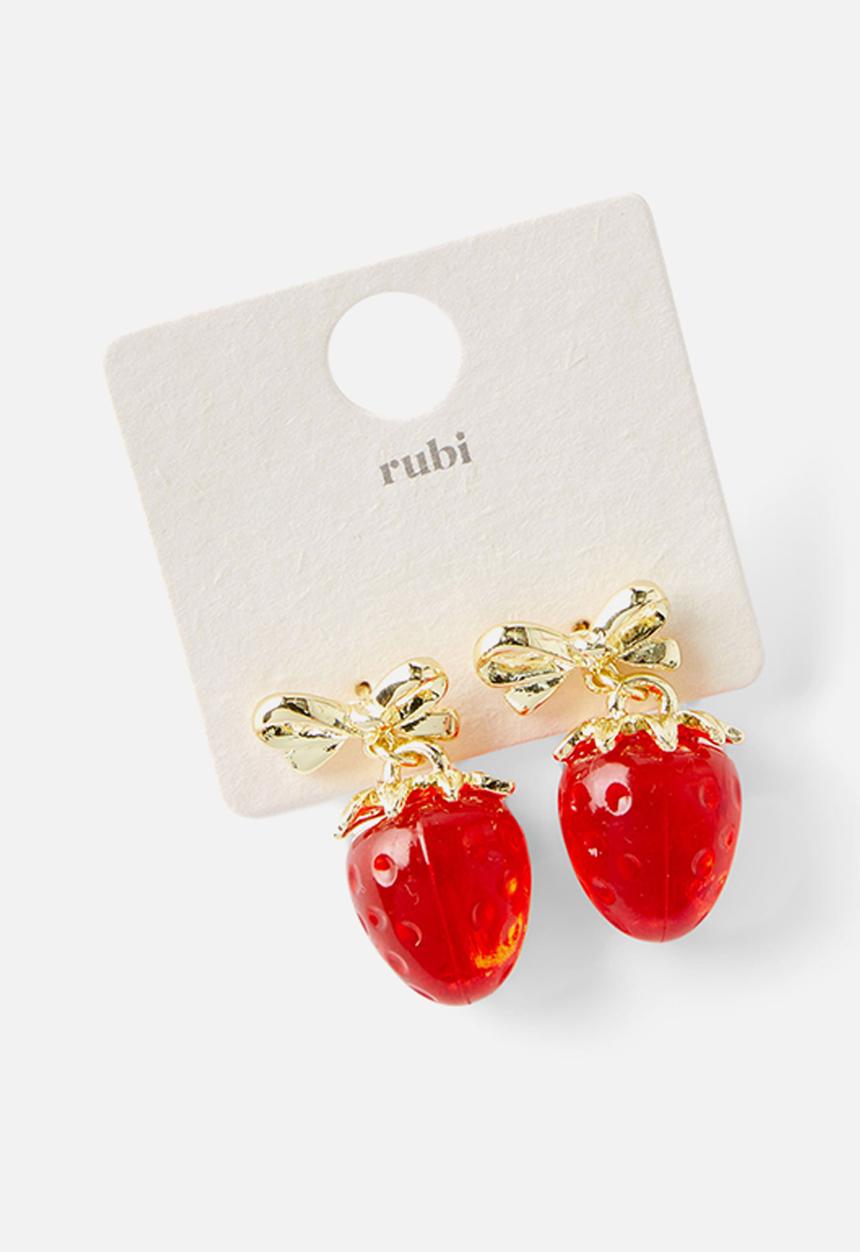 Rubi - Small Charm Earring - strawberry bow