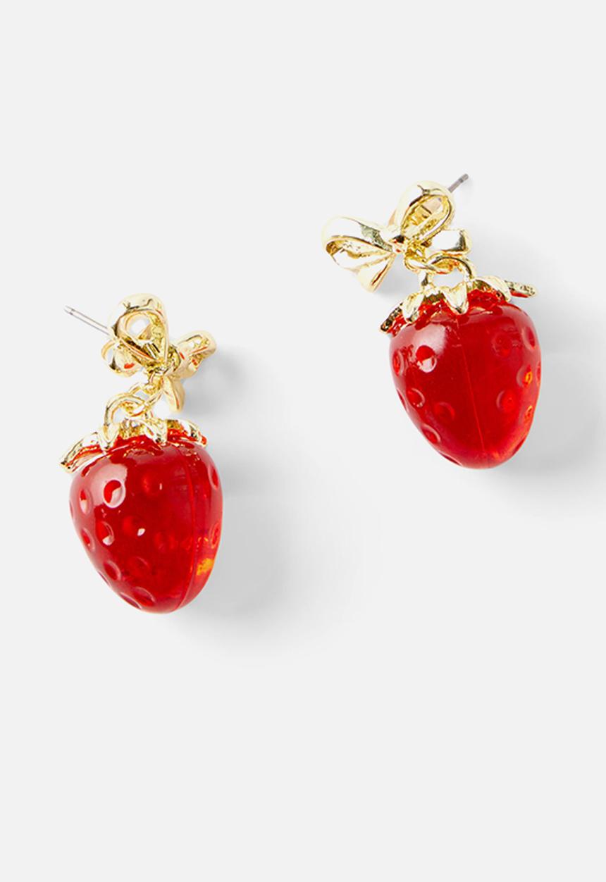 Rubi - Small Charm Earring - strawberry bow