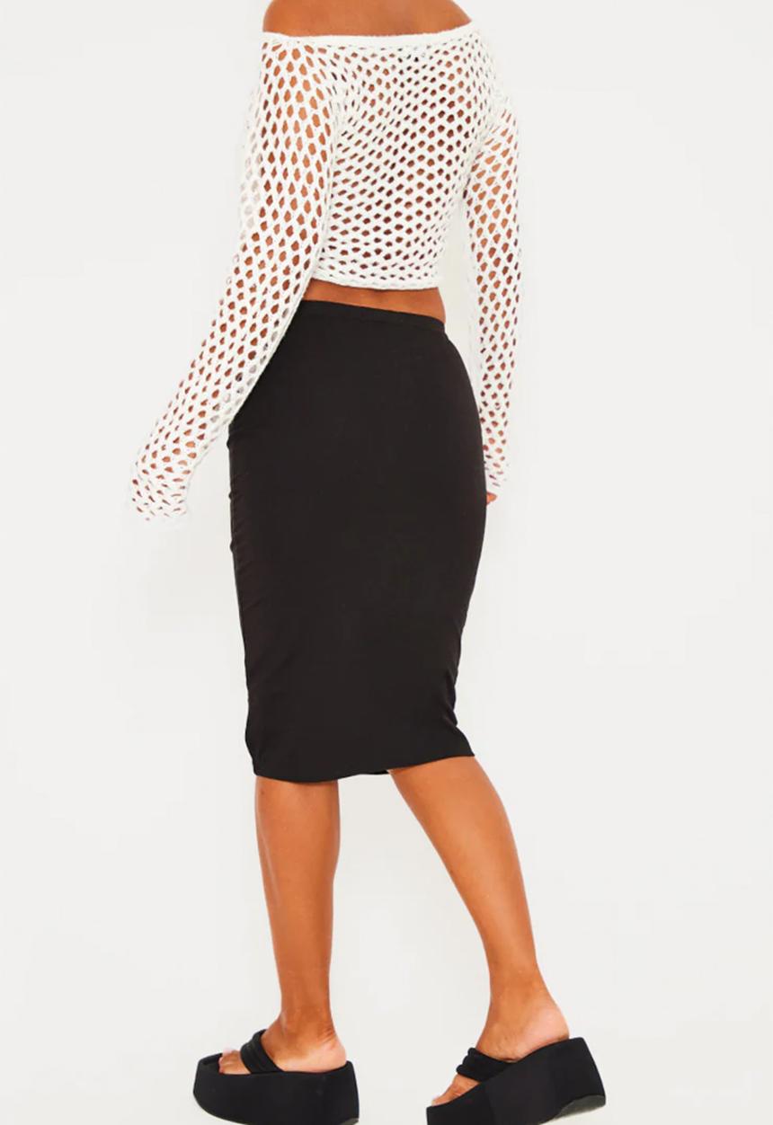 PrettyLittleThing - Basic cotton blend jersey midi skirt - black