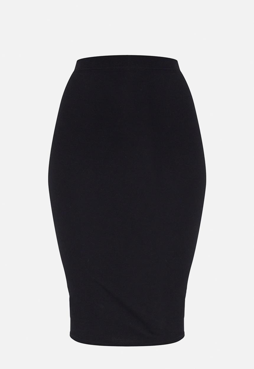 PrettyLittleThing - Basic cotton blend jersey midi skirt - black