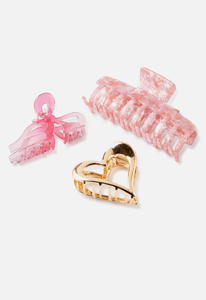 Rubi - 3Pk Hair Claw - pink/gold