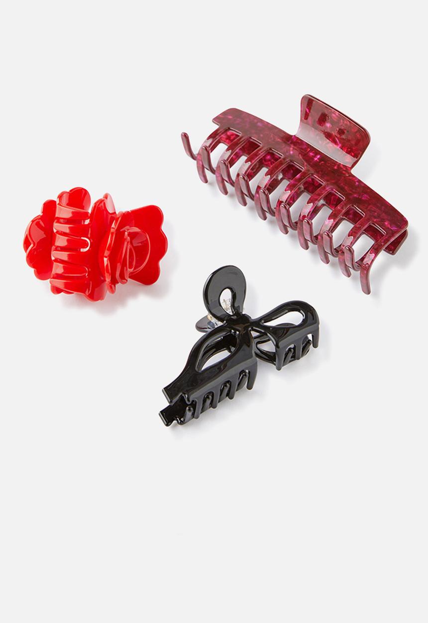 Rubi - 3Pk Hair Claw - red/black