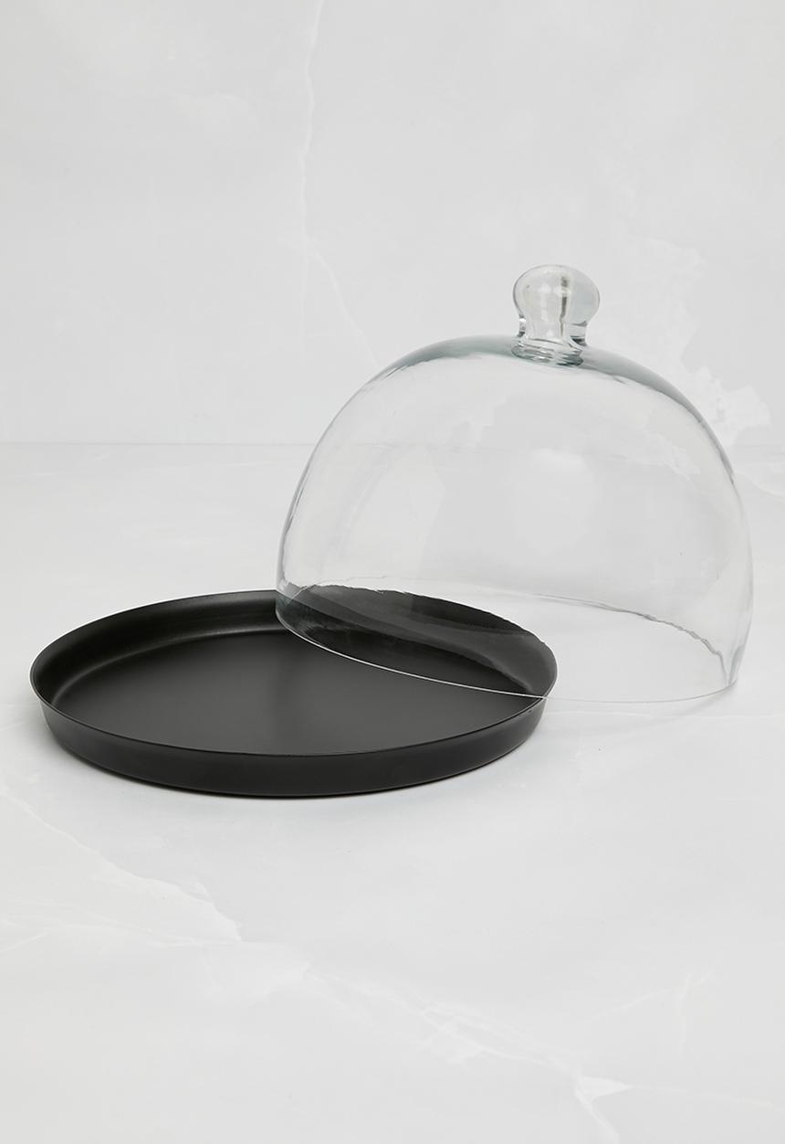 Sixth Floor - Metal cheese platter with glass dome - Black