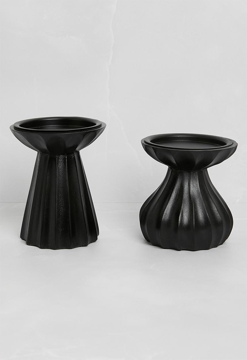 Sixth Floor - Wooden Candle Holder Set of 2 Black