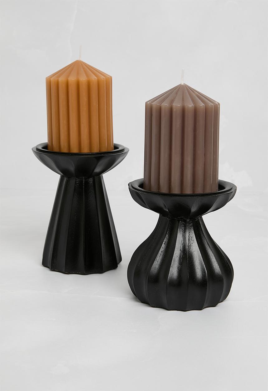 Sixth Floor - Wooden Candle Holder Set of 2 Black