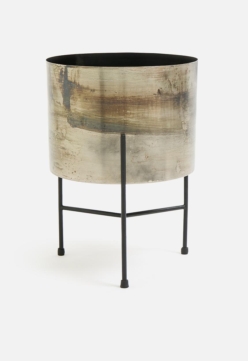Sixth Floor - Distressed Metal Standing Planter - Gold