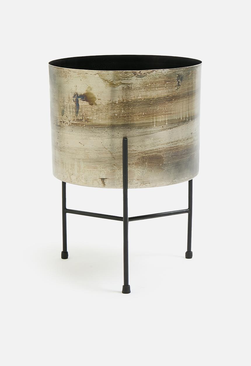 Sixth Floor - Distressed Metal Standing Planter - Gold