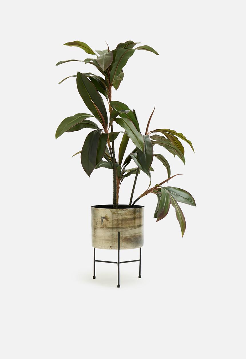 Sixth Floor - Distressed Metal Standing Planter - Gold