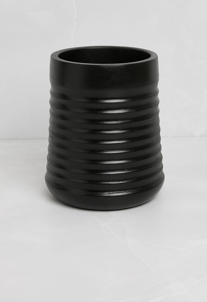 Sixth Floor - Carved mango wood utensil holder - black