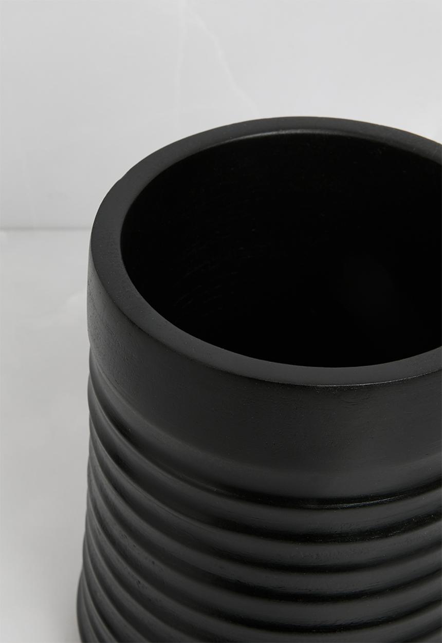 Sixth Floor - Carved mango wood utensil holder - black