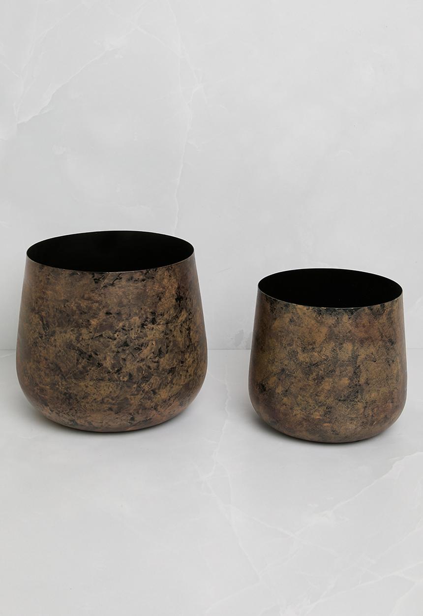 Sixth Floor - Distressed metal pots set of 2