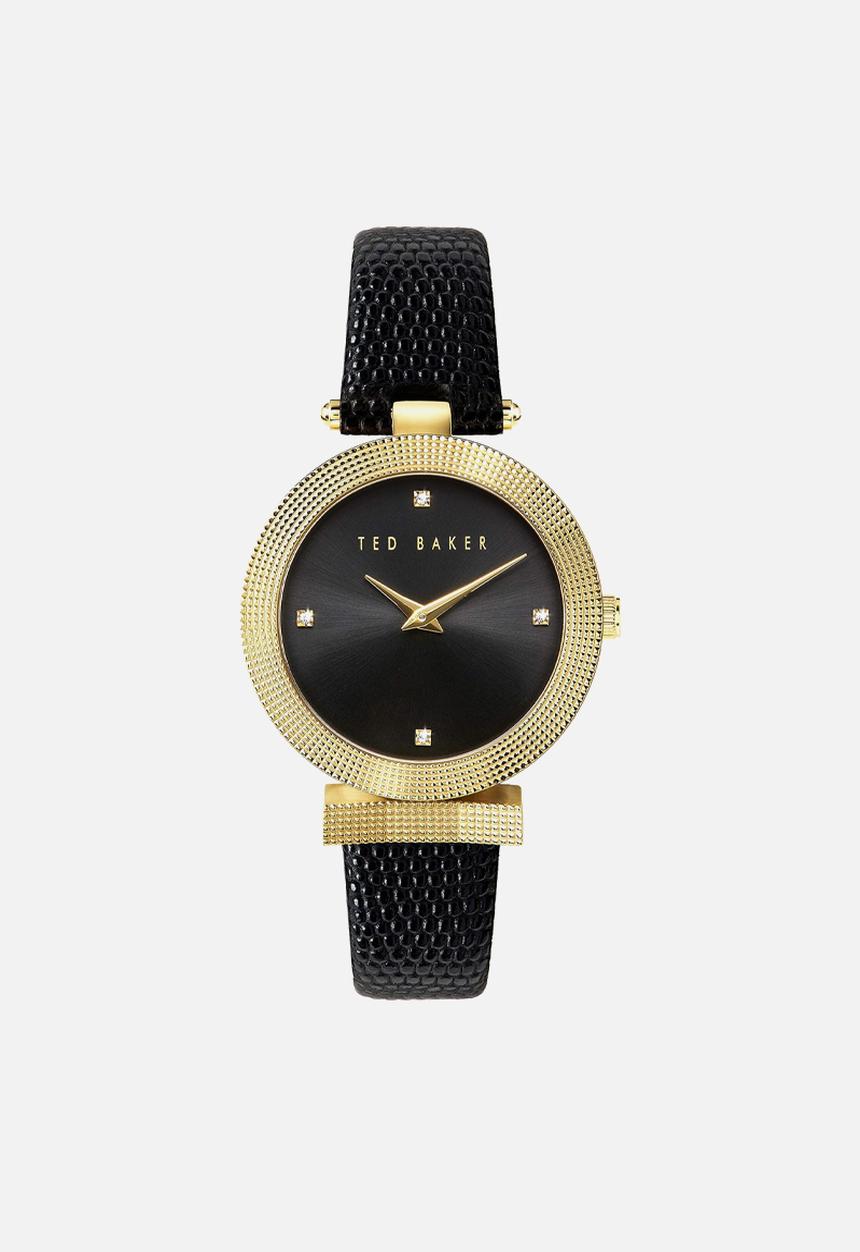 Ted Baker - Crystals Lizard gold dial watch - black leather