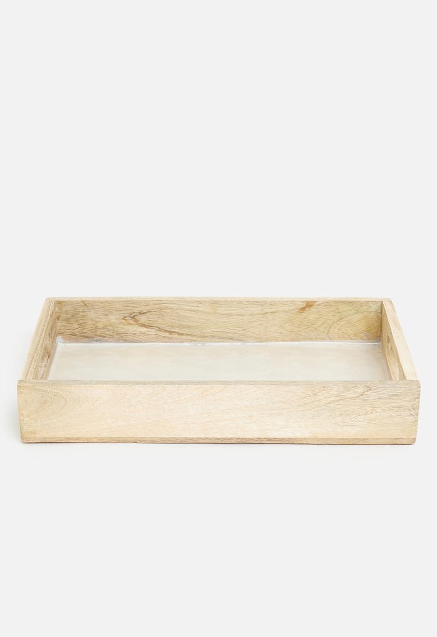 Excellent Houseware - Indica wooden serving tray w enamel finish set of 2 - Natural