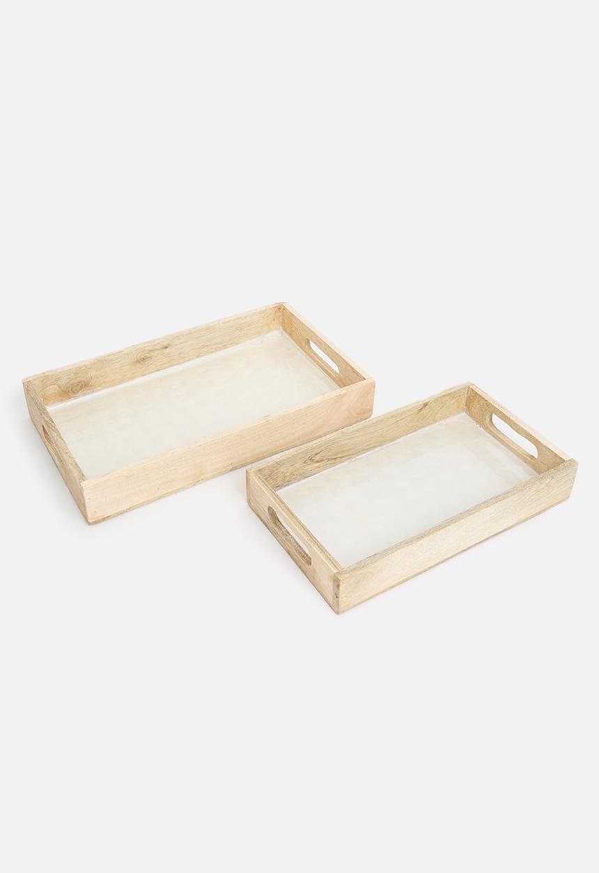 Excellent Houseware - Indica wooden serving tray w enamel finish set of 2 - Natural