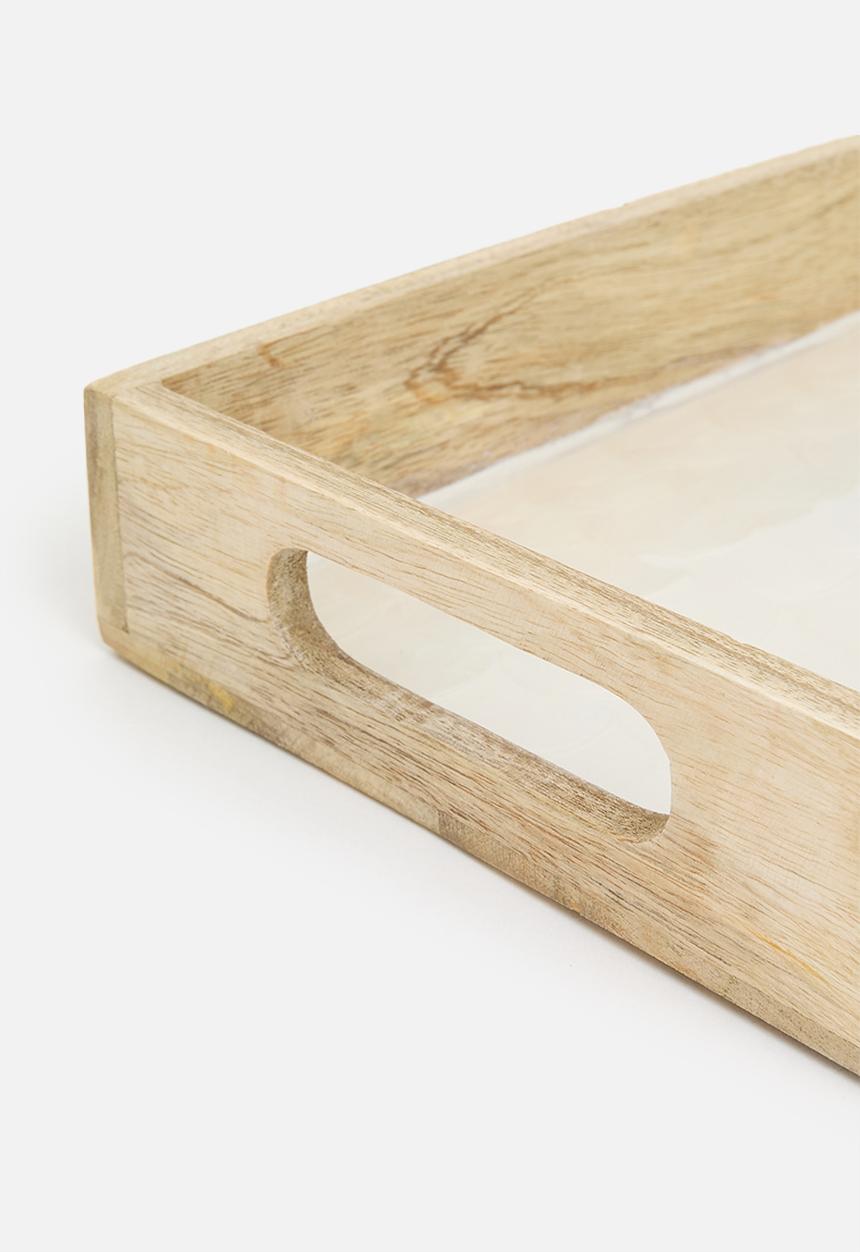 Excellent Houseware - Indica wooden serving tray w enamel finish set of 2 - Natural