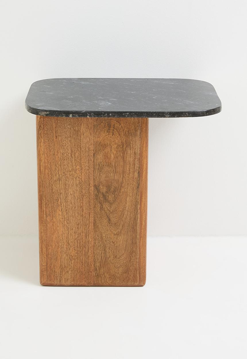 Sixth Floor - Sumi wooden and marble side table - black & natural