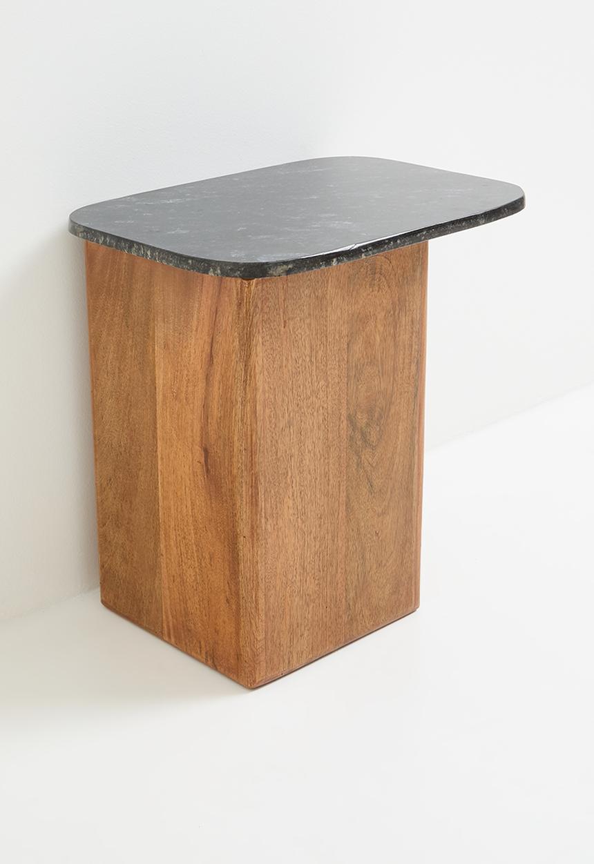 Sixth Floor - Sumi wooden and marble side table - black & natural