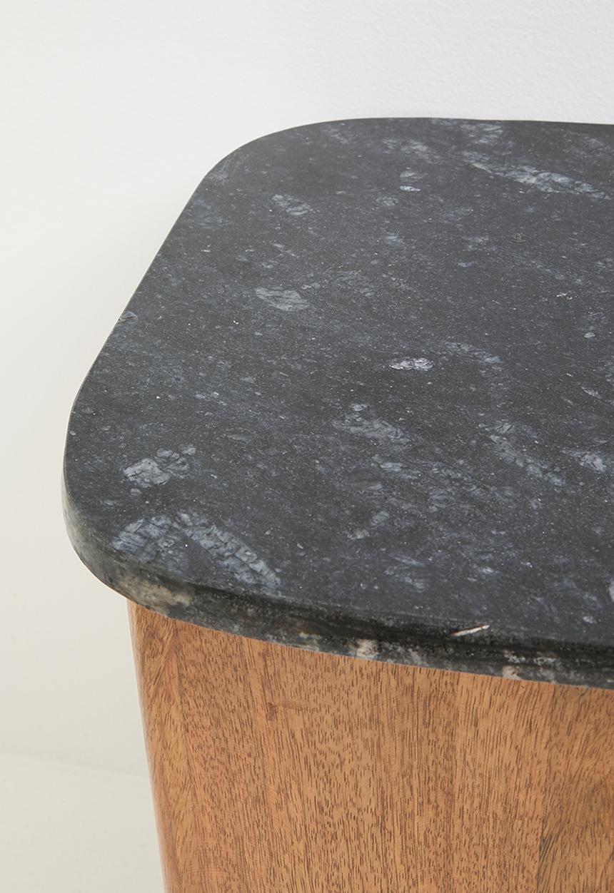 Sixth Floor - Sumi wooden and marble side table - black & natural