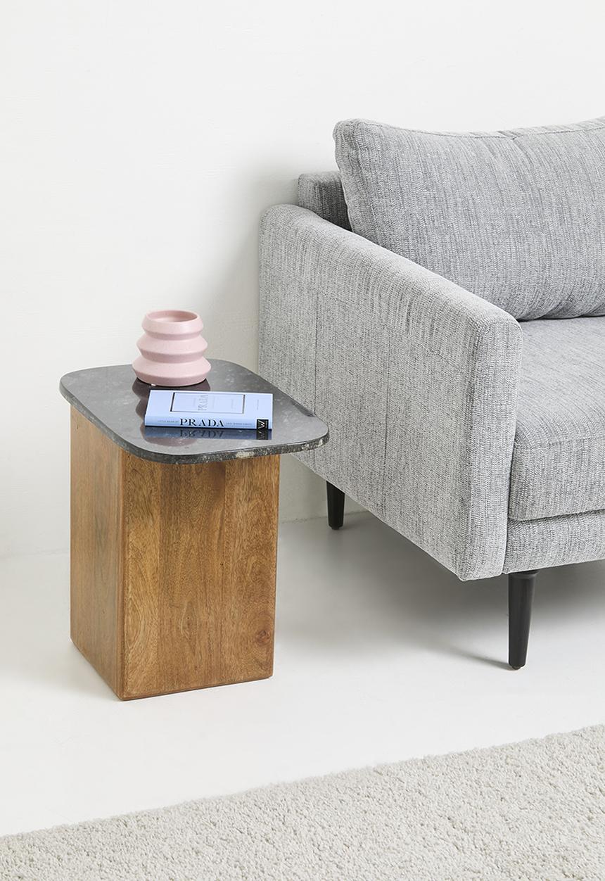 Sixth Floor - Sumi wooden and marble side table - black & natural