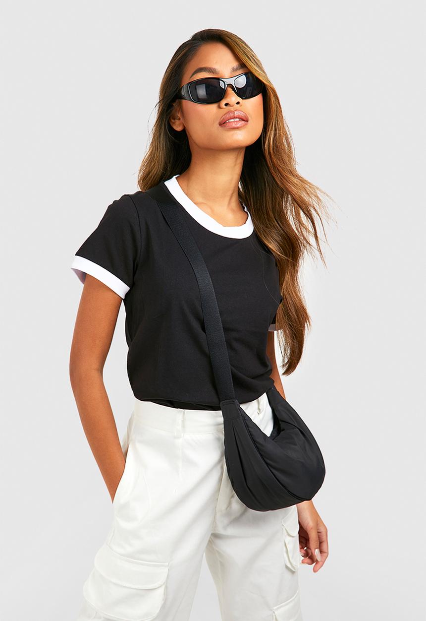 boohoo - Stripe V Neck T-shirt - Black