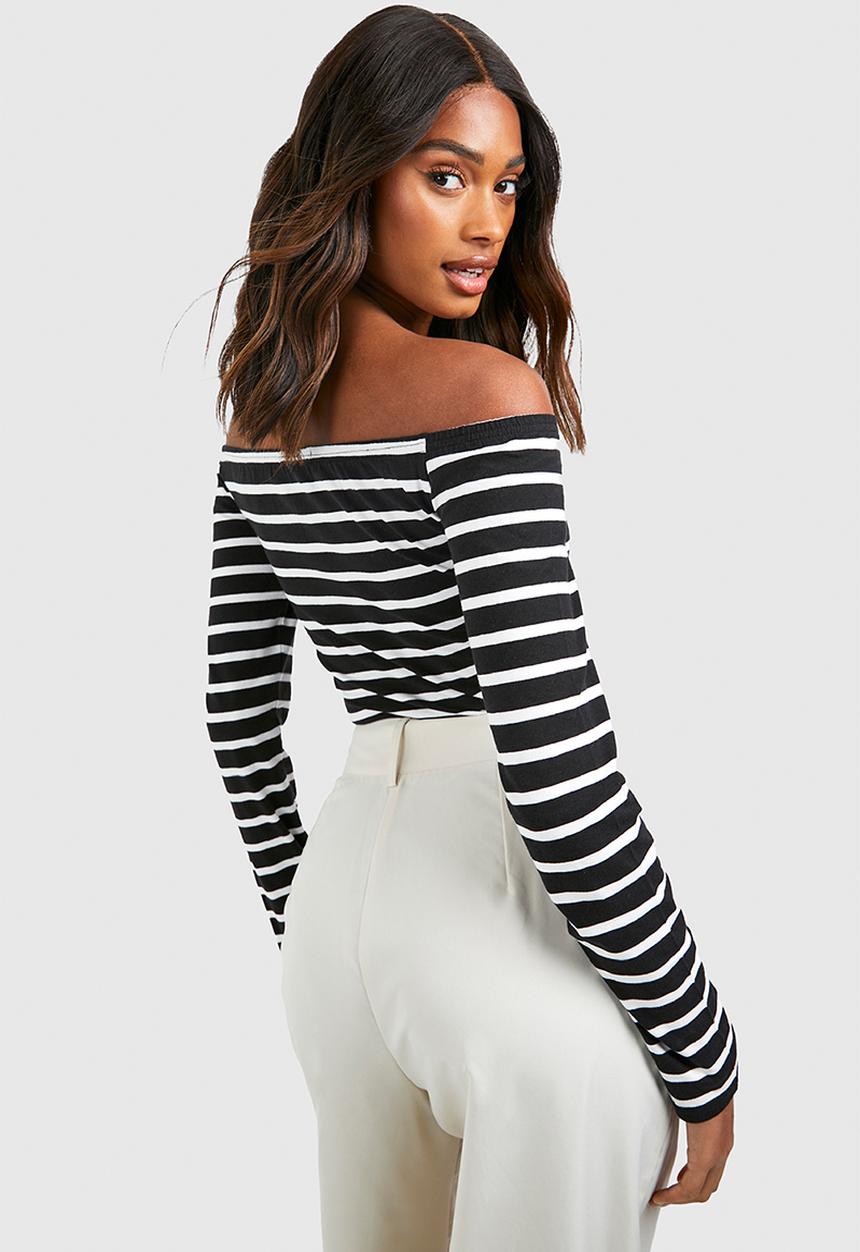 boohoo - Premium Supersoft Stripe Bardot Top - black