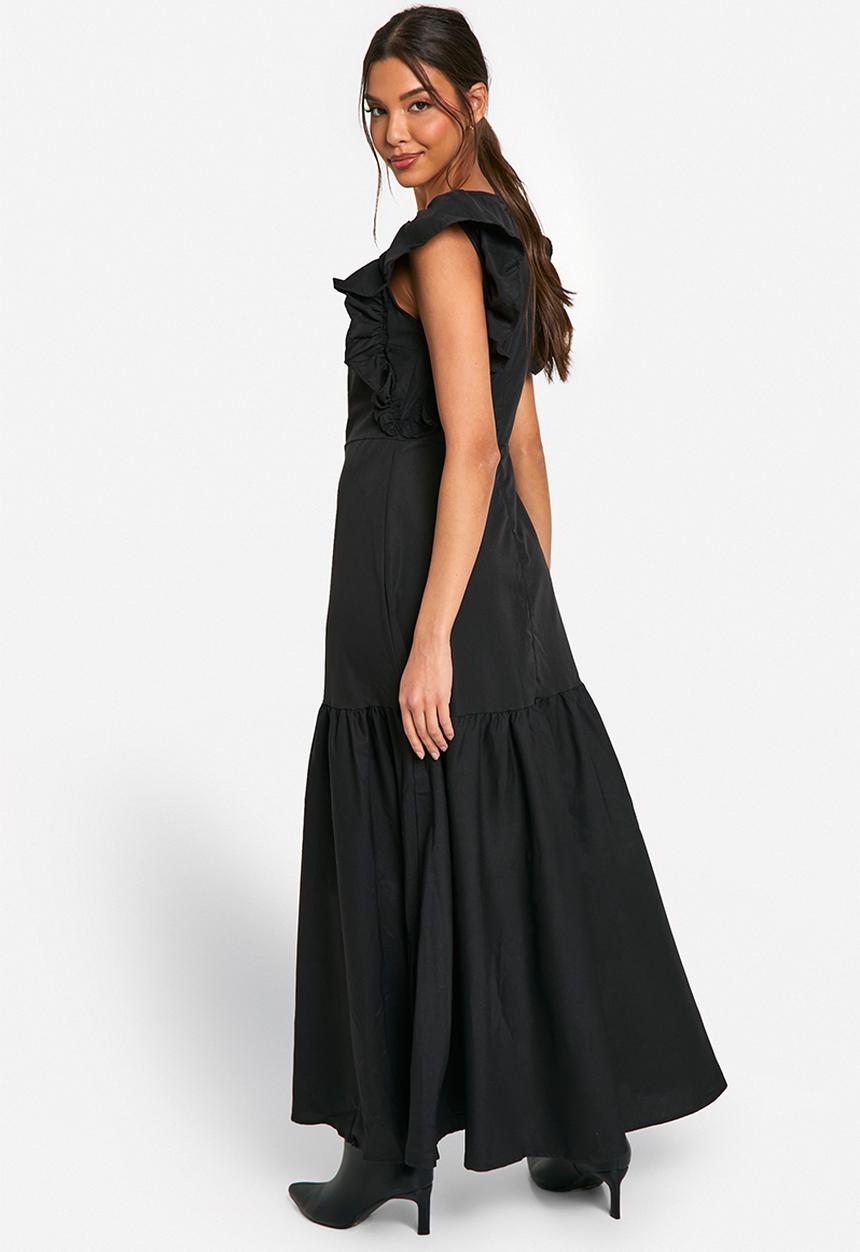 boohoo - Frill Sleeve Smock Midaxi Dress - Black