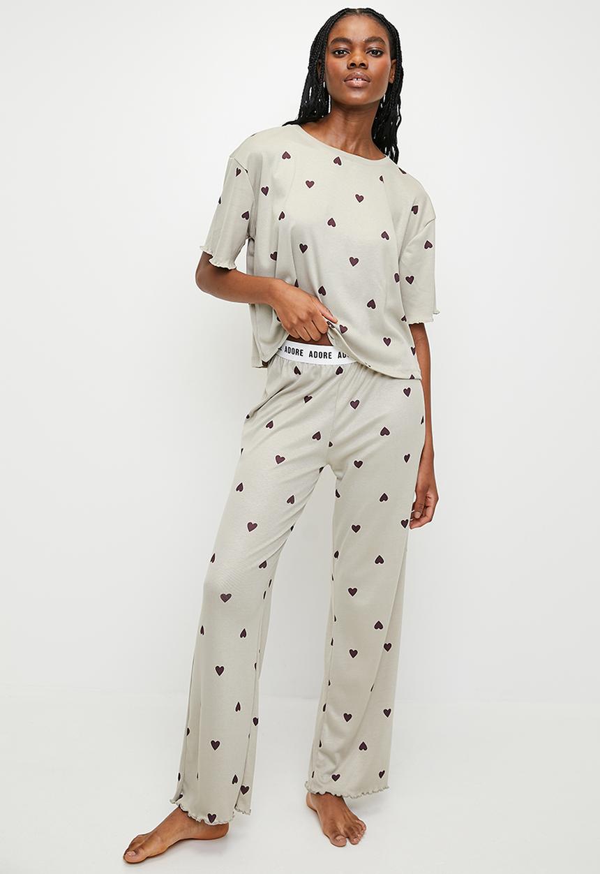 Trendyol - Ribbed pajama set - mint heart