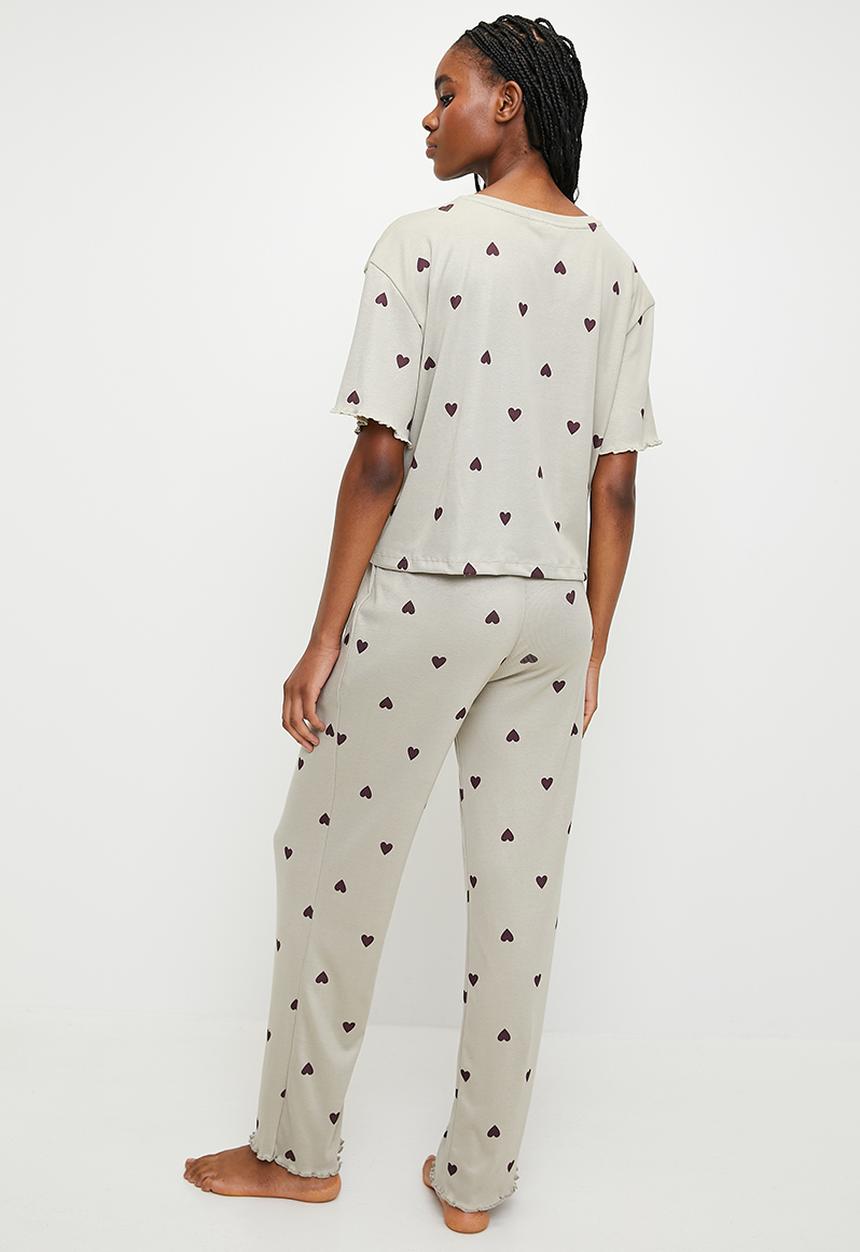 Trendyol - Ribbed pajama set - mint heart