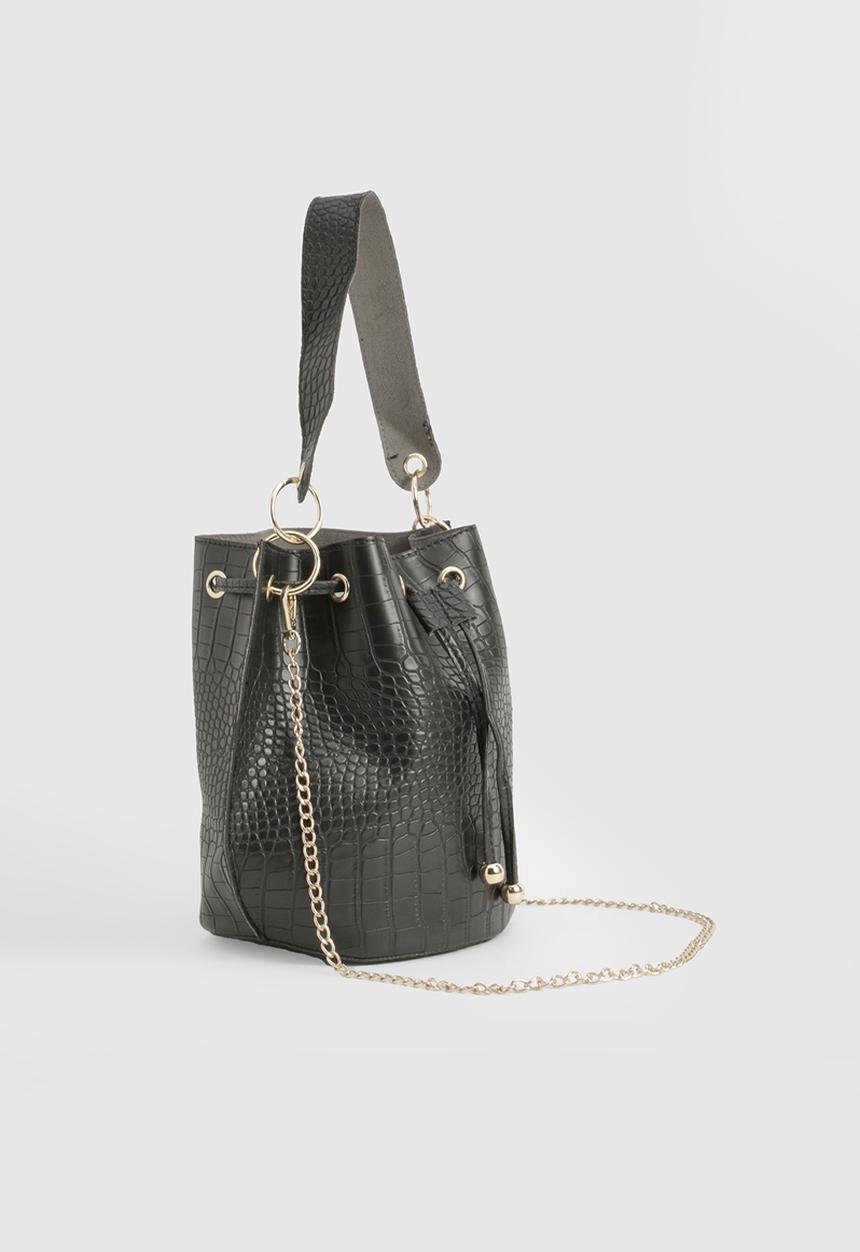boohoo - Handle detail croc crossbody grab bag - black
