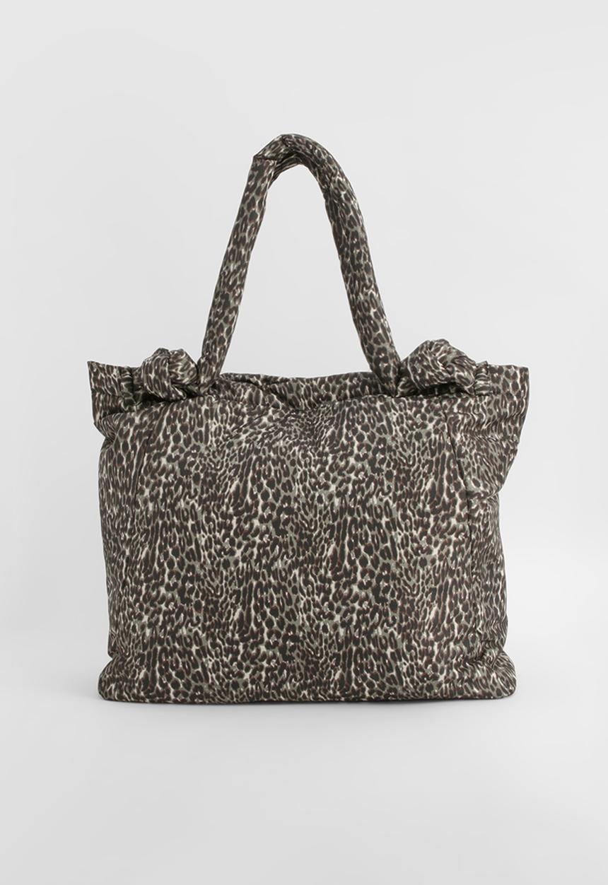 boohoo - Khaki nylon leopard knot handle tote bag - leopard